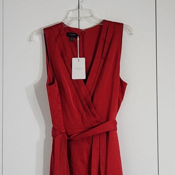 NWT Ted Baker London Dress Ted’s Size 6 Red Fixed Wrap Midi Dress - Picture 4 of 5